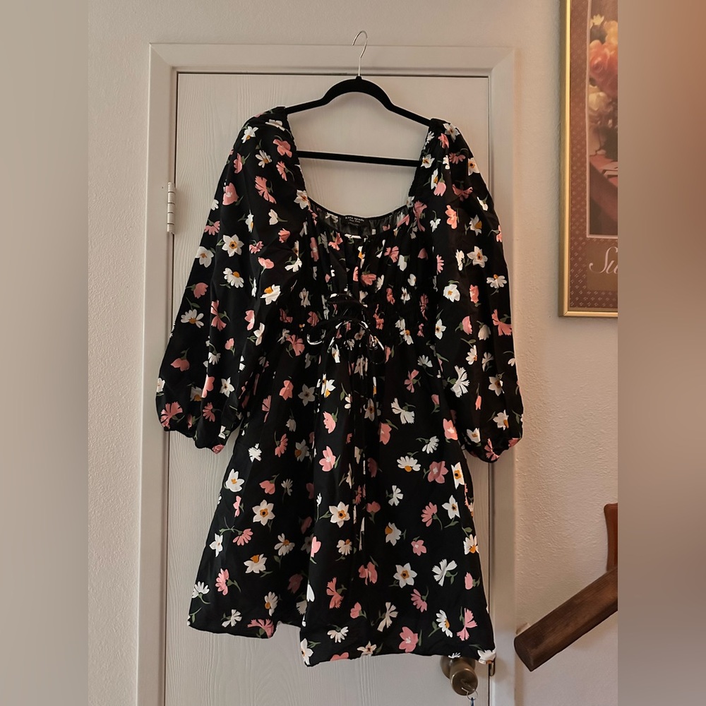 Kate Spade Black Dress with Pink and White Floral Design